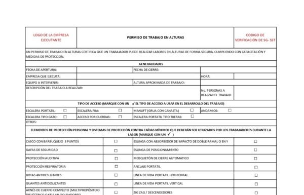 PERMISO DE TRABAJO EN ALTURAS (EXCEL, PDF) - Imagen 2