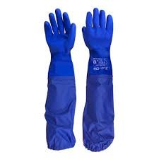 guantes pvc long semicorrugados azul con manga-Codigo:8041