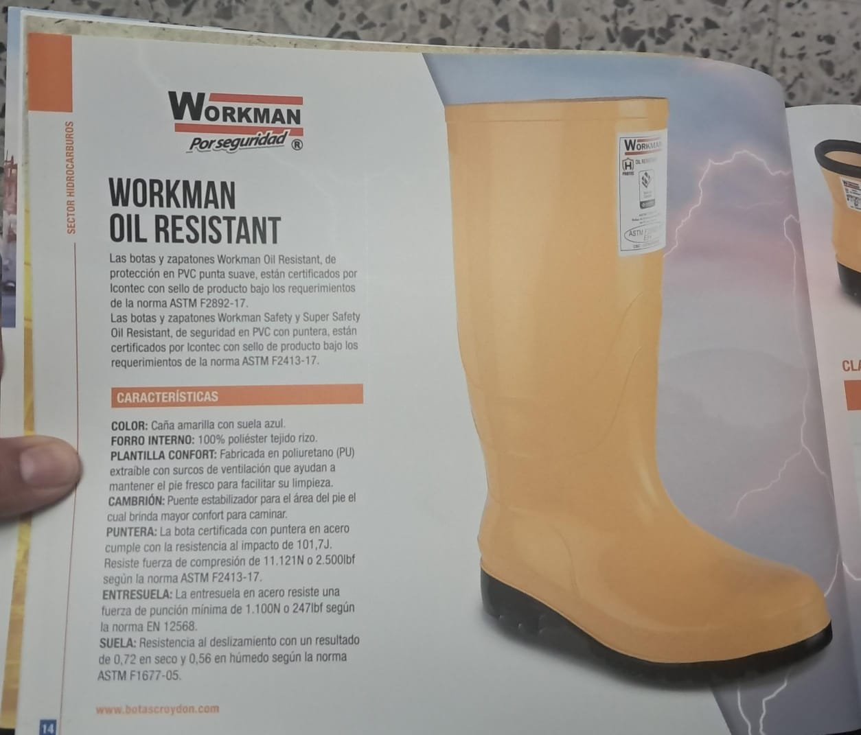 Calzado de seguridad tipo caucho Workman safety oil amarilla T 43